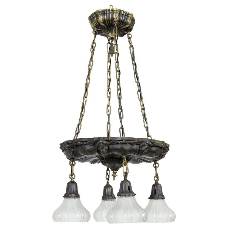 Blackened Brass Sheffield Style Pan Chandelier, Grapevine Blackened Brass Sheffield Style Pan Chandelier, Grapevine